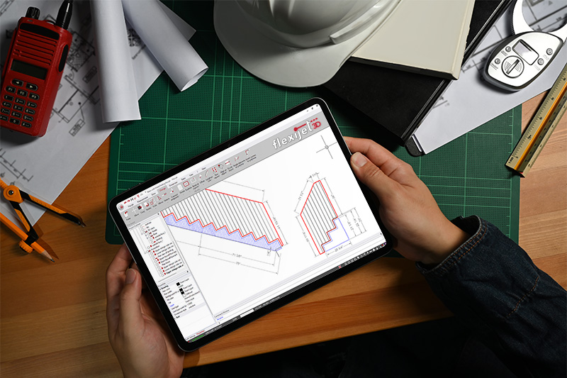 Tablet with FlexiCAD and staircase railing on the screen