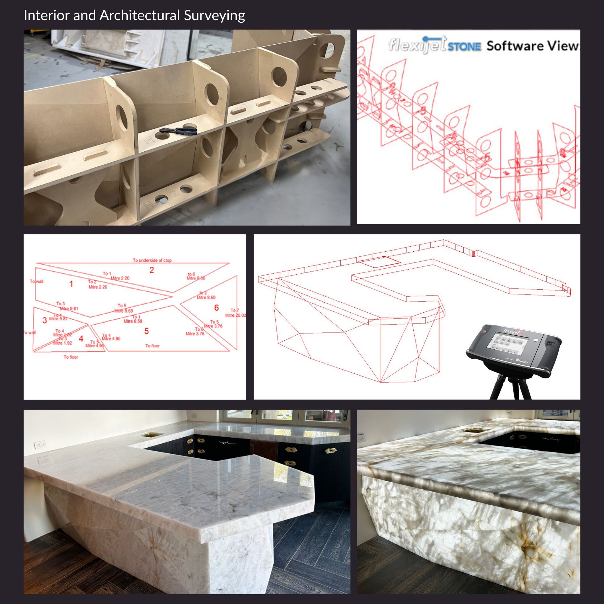 Technical Surveying images of custom support structure for a marble countertop installation. Technical Surveying images of custom support structure for a marble countertop installation.